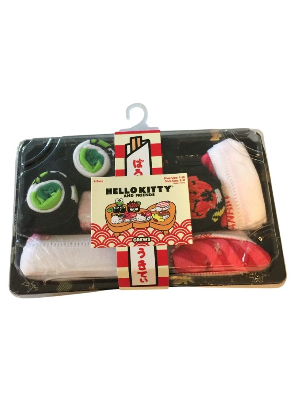Hello Kitty and Friends Ladies Crew Socks Set of 4 Shaped like Sushi